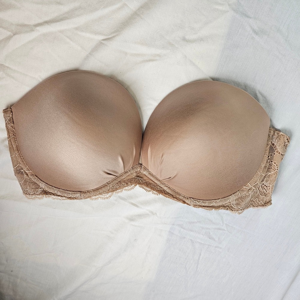 Victoria's Secret Fabulous Strapless Bra 36D Nude Beige Lace Underwire